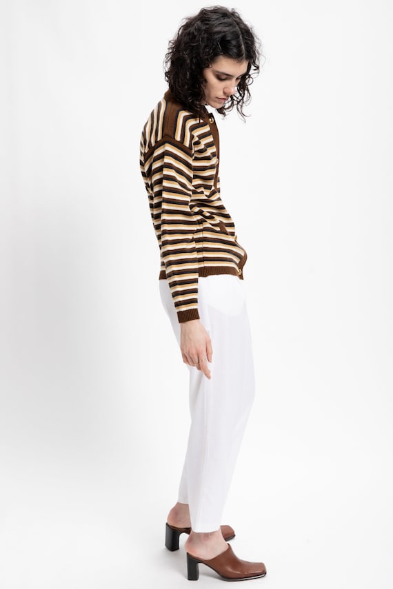 70s Brown Striped Cardigan S - image 8