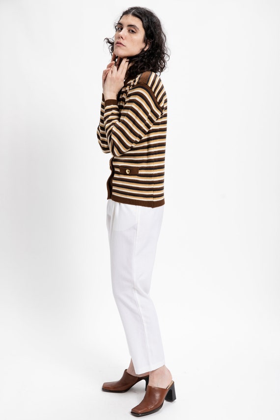 70s Brown Striped Cardigan S - image 3