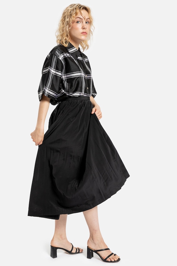 80s Black Pleated Full Skirt M - image 1