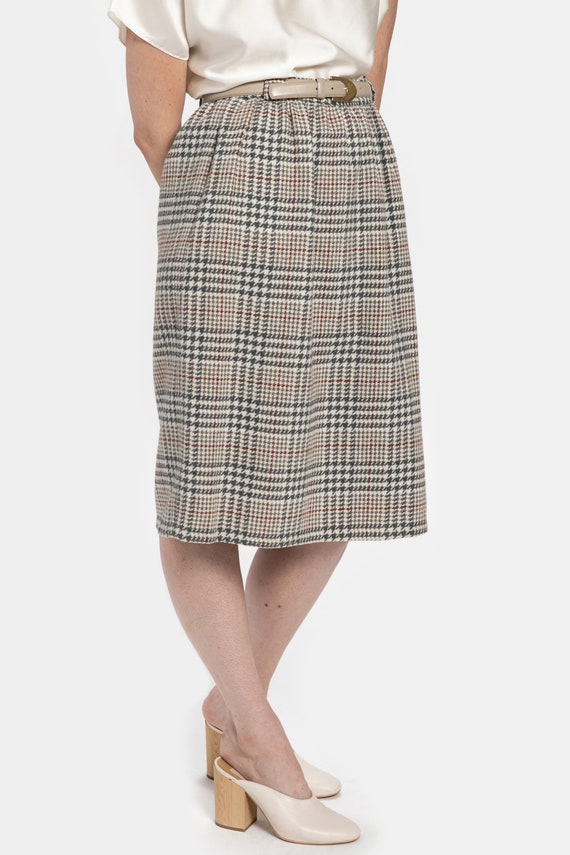 70s Grey Plaid Wool Skirt M - image 3