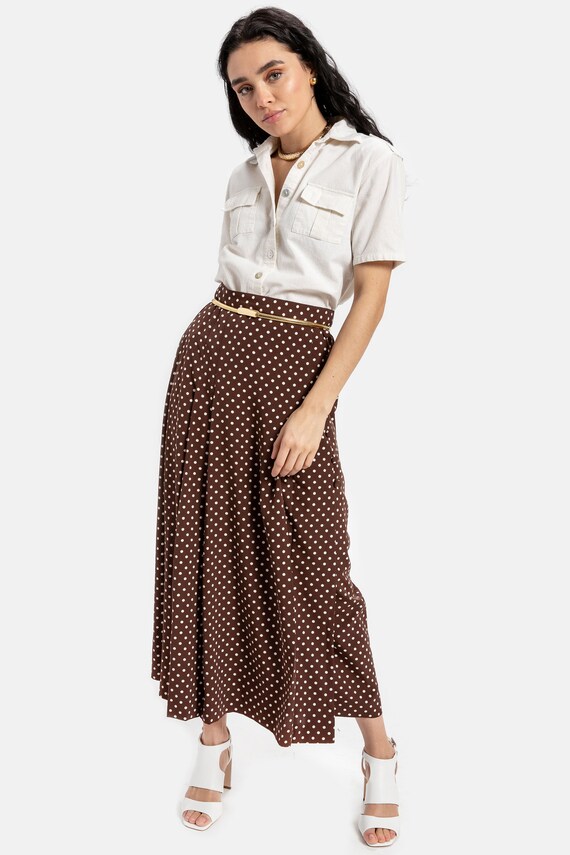 90s Brown Polka Dot Long Skirt S