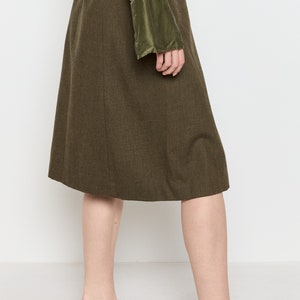 70s Olive Wool A-Line Skirt S image 8