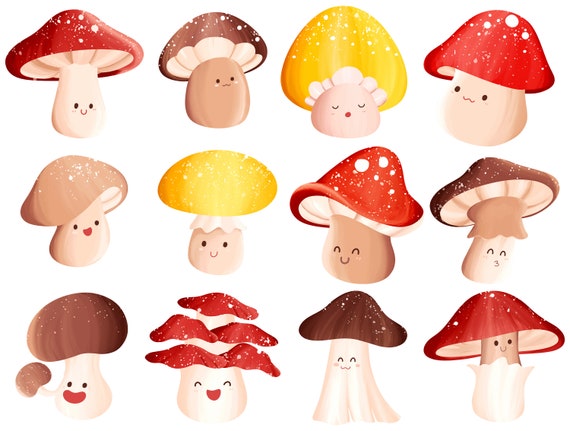 Cute Mushroom Clipart Magic Mushroom Png Files Happy - Etsy Canada