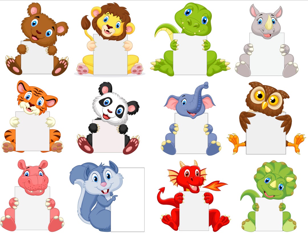 animal-holding-signs-clipart-blank-signs-digital-art-animal-etsy