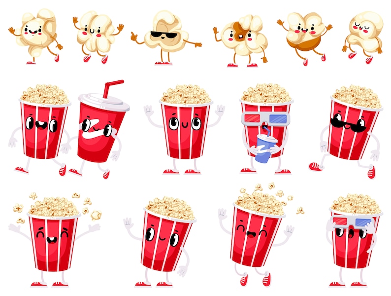 Cute Popcorn Clipart Popcorn Clip Art Happy Popcorn Clipart Etsy