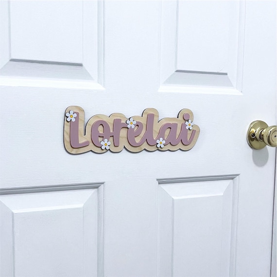 Personalized Door Name Sign - Custom Floral Nursery Sign - Flower Door Sign - Flower Word Sign - Kids Door Plate - Baby Door Plaque