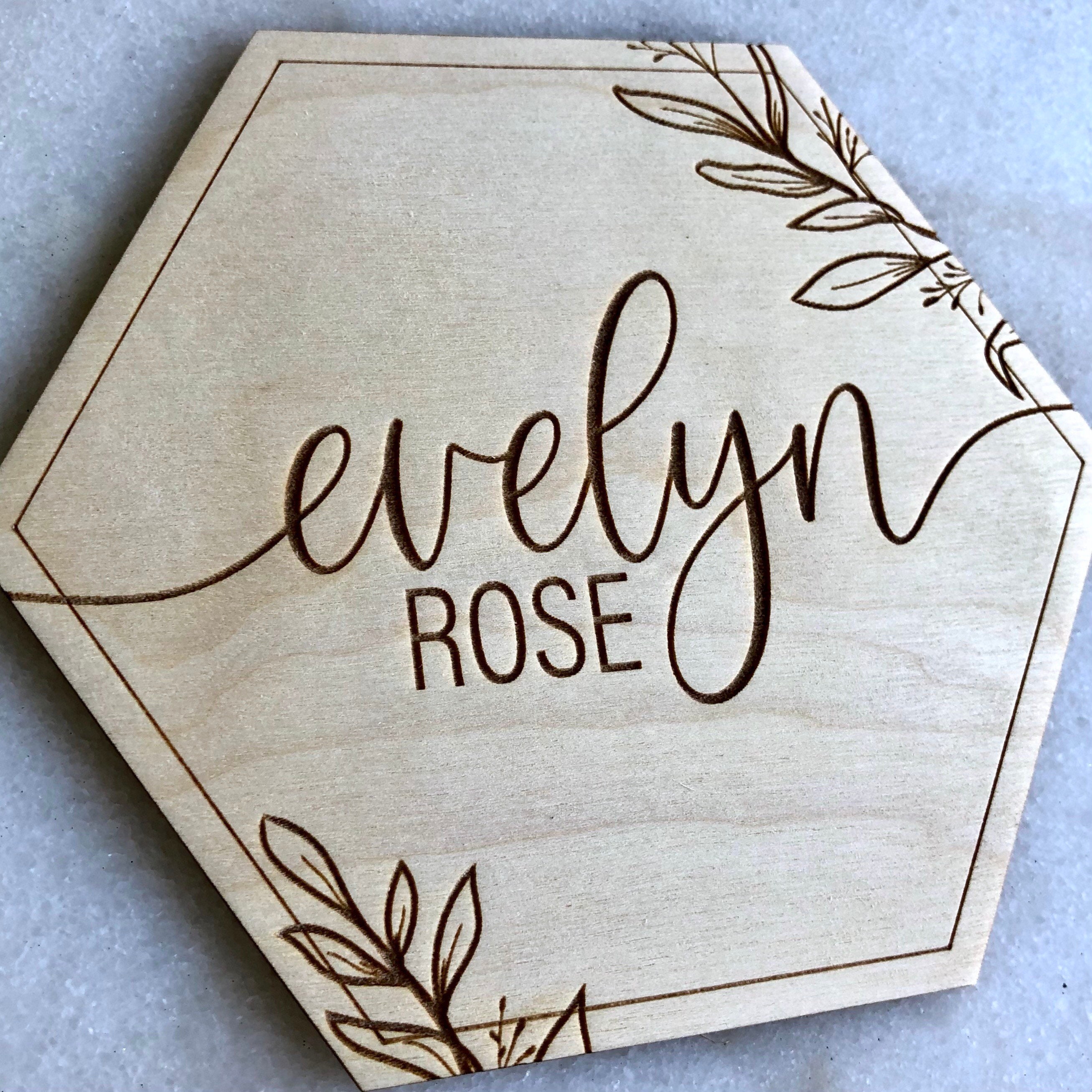 Engraved Baby Name Announcement Sign - Floral Baby Name Sign - Wooden…