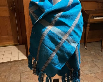 Blue scarf, 75 percent wool and 25 percent nylon thread