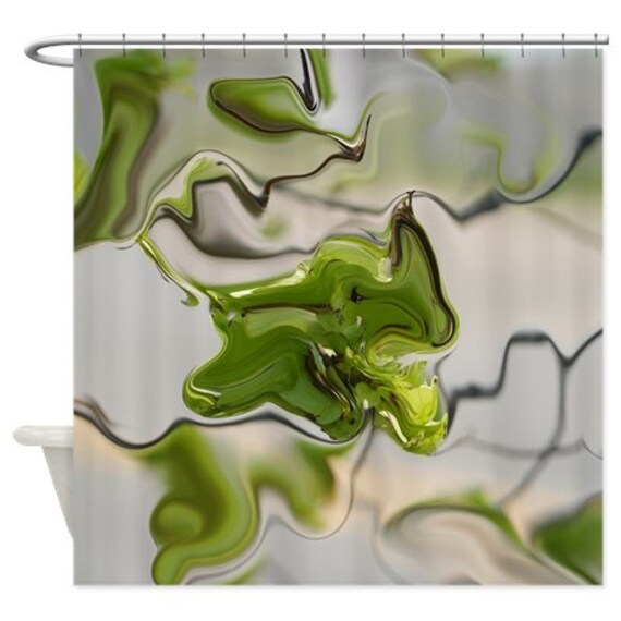 Abstract Shower Curtain Olive Green Grey Shower Curtain Etsy