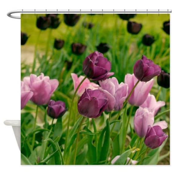 Floral Shower Curtain Pink Purple Green Bathroom Decor Etsy