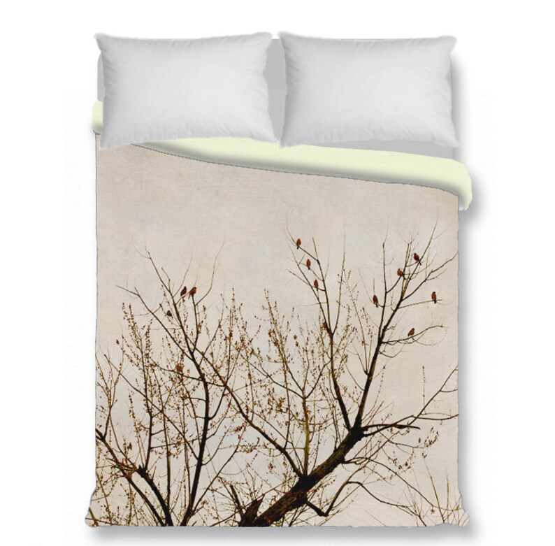 Tree Duvet Cover Branches Red Birds Nature Beige Brown Duvet Etsy