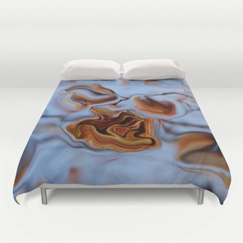Abstract Art Duvet Cover Blue Brown Rust King Image 0