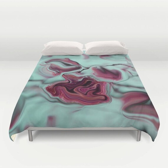 Abstract Duvet Cover Aqua Mint Burgundy Duvet Cover Etsy