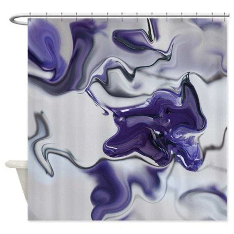 Abstract Shower Curtain Indigo Purple Grey Modern Bathroom Decor Art Fabric