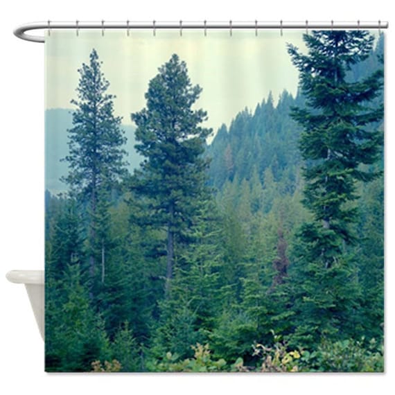 Forest Shower Curtain Pine Tree Green Bath Image 0