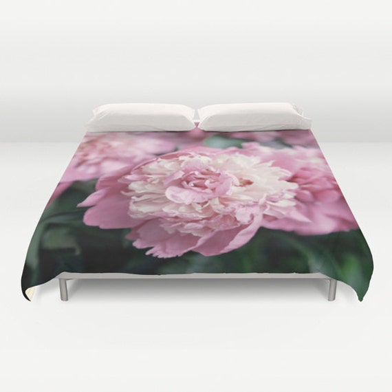 Peony Duvet Cover Pink Mauve Green Contemporary Bedding Etsy