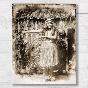 Hawaiian Hula Dancer Print of Vintage Magic Lantern Slide