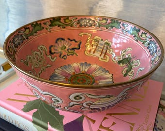 Vintage Chinese famille porseleinen kom – vlinder- en lantaarnmotief