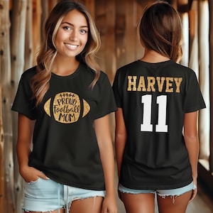 Custom Proud Football Mom, Personalized Glitter Football Mom Shirt, Custom Football Mom Shirt, Plus Size Football Mom Shirt