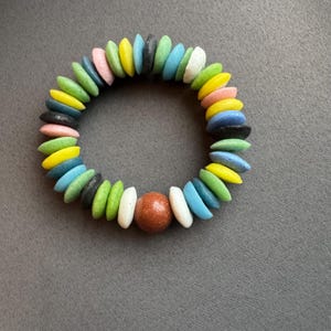 Handmade Multicolor Ashanti Bead Bracelet, Chunky Recycled Glass Bracelet, Rainbow Stretch Bracelet For Women, Colorful  African Tribal