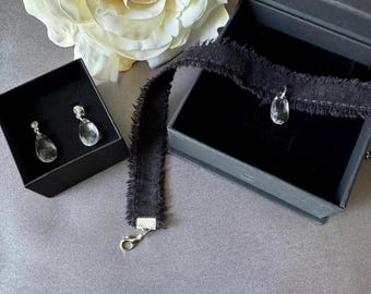 Black Velvet Crystal Teardrop Choker Necklace, Prom Jewelry, Graduation Gift