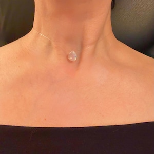 Engraved Minimalist Opal Invisible Necklace, Floating Dainty Choker +Free Personalization