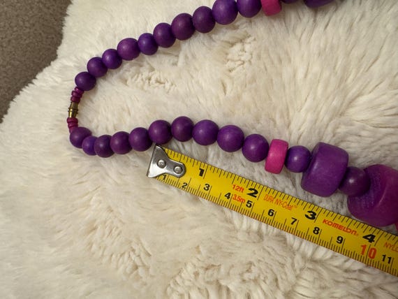 Statement Purple And Pink  Wooden Vintage Necklace, Boho Chunky Jewelry View 6