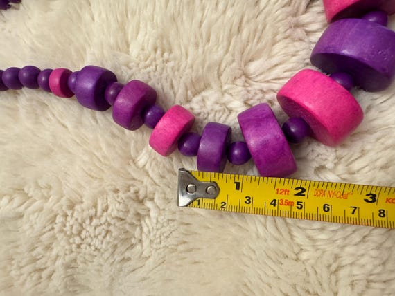 Statement Purple And Pink  Wooden Vintage Necklace, Boho Chunky Jewelry View 5