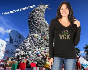 Christmas Shirt  , Vegas Golden Knights Rhinestone Shirt, Vegas Golden Knights Bling Shirt,  SIZES XS-3XL