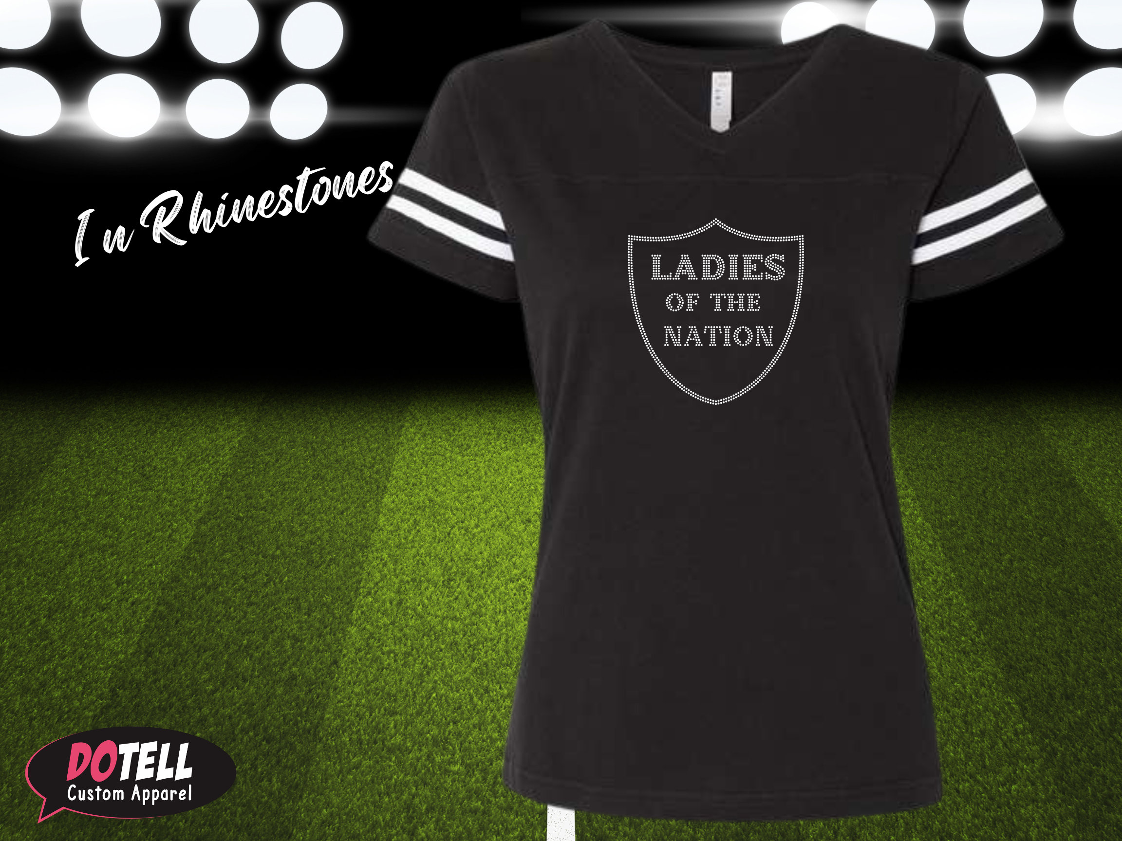 New Women's Las Vegas LV Black T-shirt Top Bling Rhinestones Gold New Size  Large