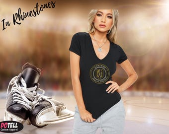 Vegas Golden Knights Shirt In Rhinestones,- All Day , All Knight