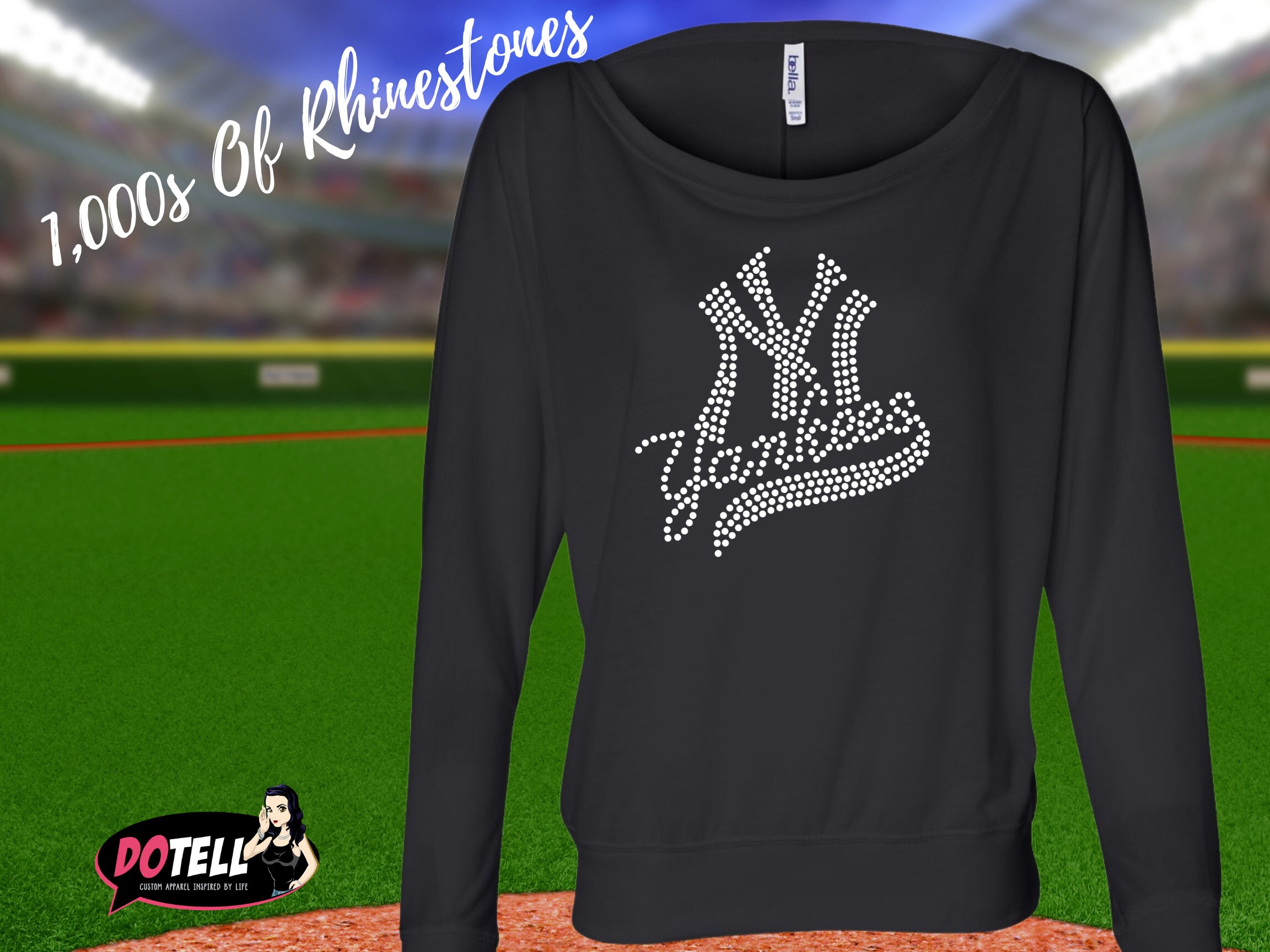 New York Yankees Long Sleeve Shirt in Rhinestones Yankees Etsy