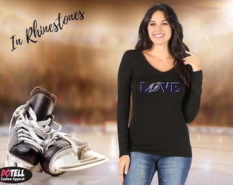 Tampa Bay Lightning Shirt In Rhinestones, Tampa Bay Lightning Bling Shirt, Tampa Bay Lightning Shirt, Sizes Small - 2XL