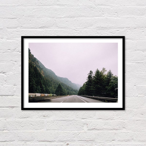 Oregon Wall Art, Misty Mountain Photograph, PNW Wall Art, Pacific Northwest, Highway Photo, Forest Print, Mountain Print