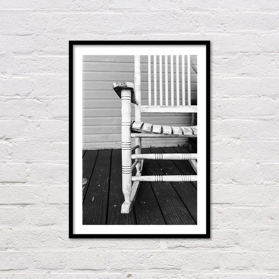 Rocking Chair Photograph, Black & White Wall Art, Film Photography, Back Porch Rocking Chair, Rustic Wall Art