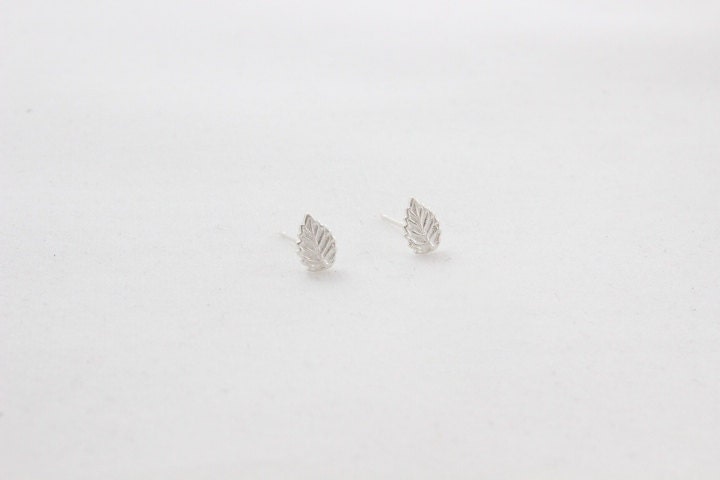 Cute Little Leaf Studs Tiny Leaf Studs in Sterling Silver | Etsy