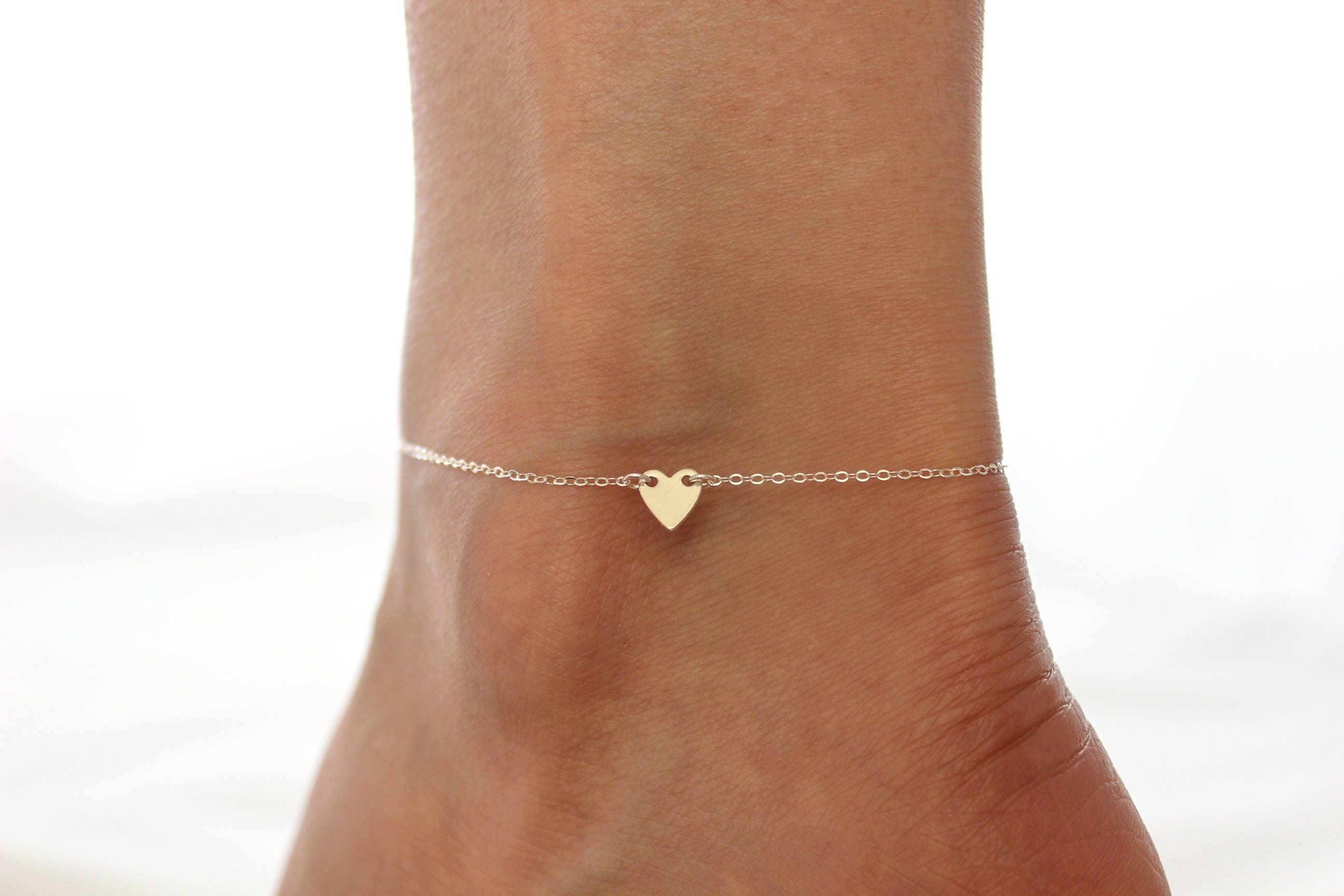 Tiny Heart Anklet // Personalized Sterling Silver or 14k Gold Filled Anklet