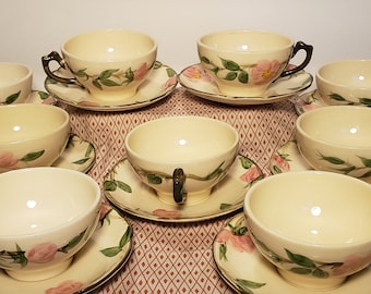 VINTAGE Franciscan Desert Rose - Set of Nine (9) Teacups and Saucers, 1970s, Made in USA, Fine China
