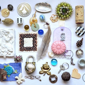 Vintage Junk Drawer Finds, Assemblage Art, Shadow Box Art, Found Objects, Collage & Mixed Media, Cottage-core Trinkets