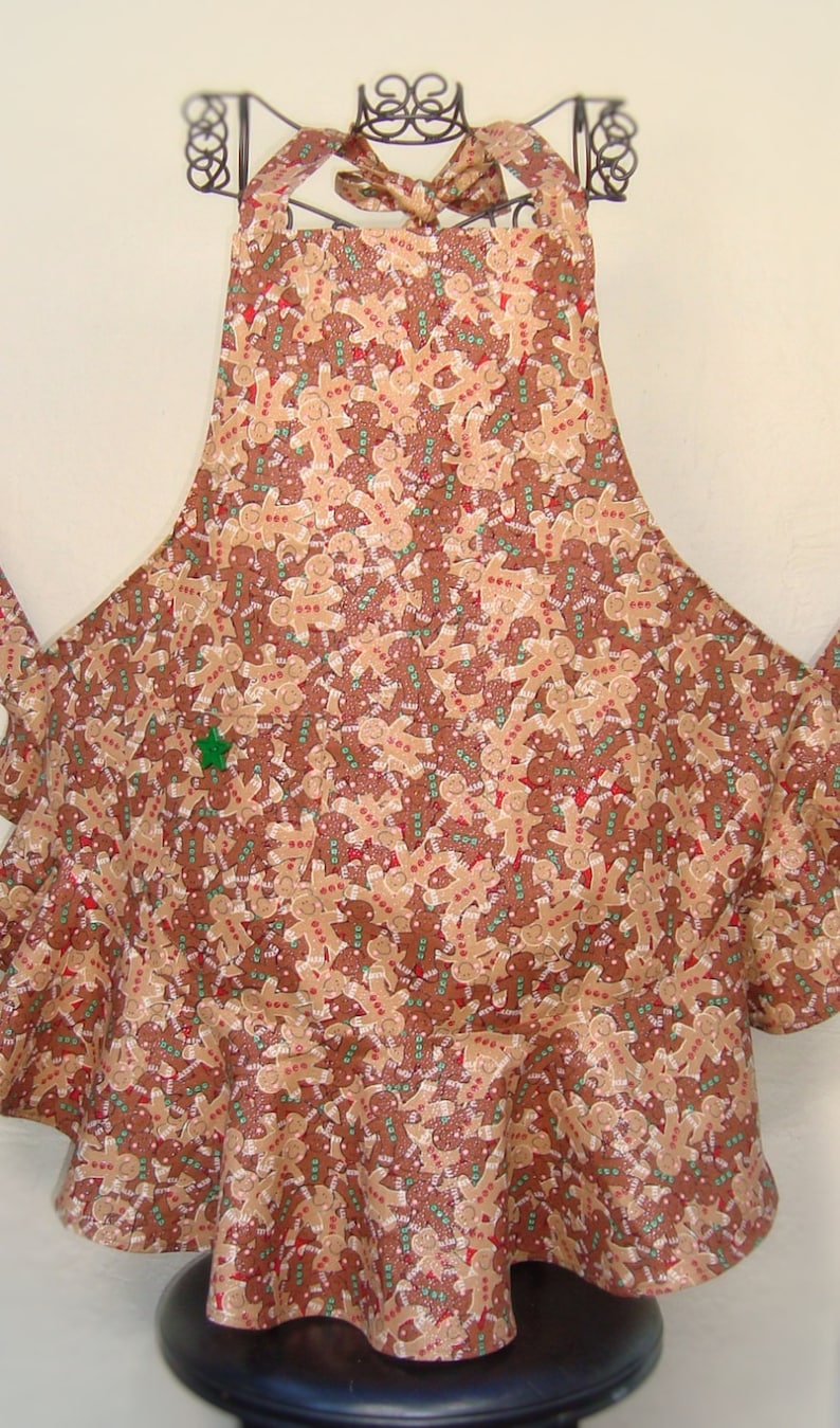 Brown and Red Gingerbread Boy Christmas Apron