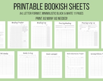 Printable Bookish Sheets | Reading Planner Journal |  Book Club Review Reading Log | Digital Download | Book Subscription SE Tracker