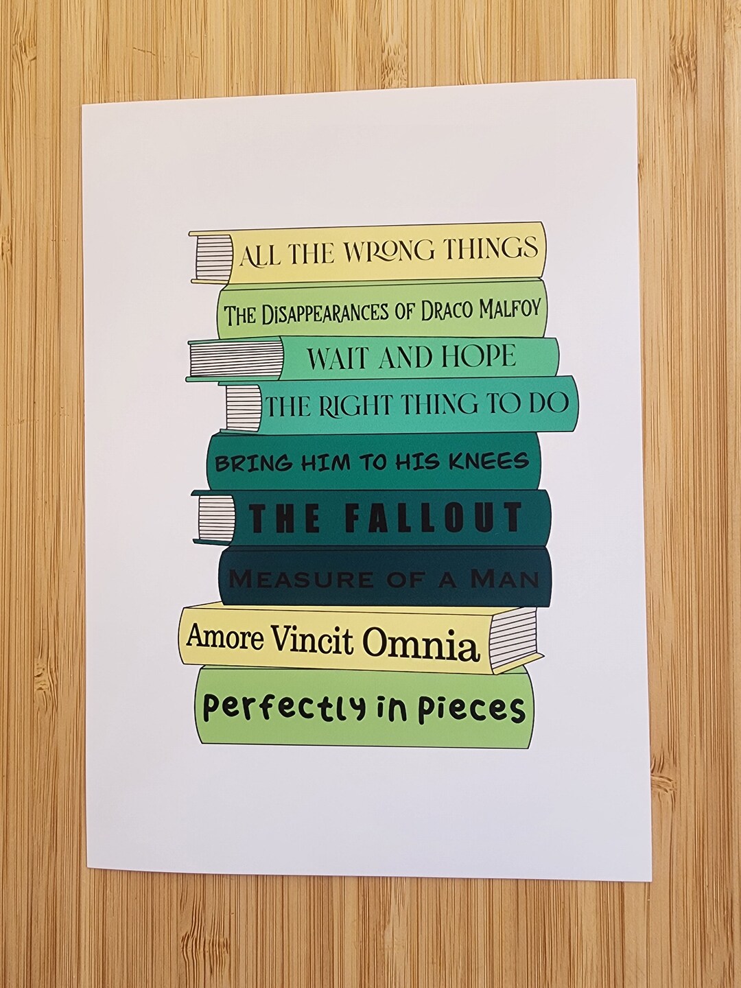 5x7 Green Dramione Book Stack Print Home Decor Poster Birthday Gift AO3