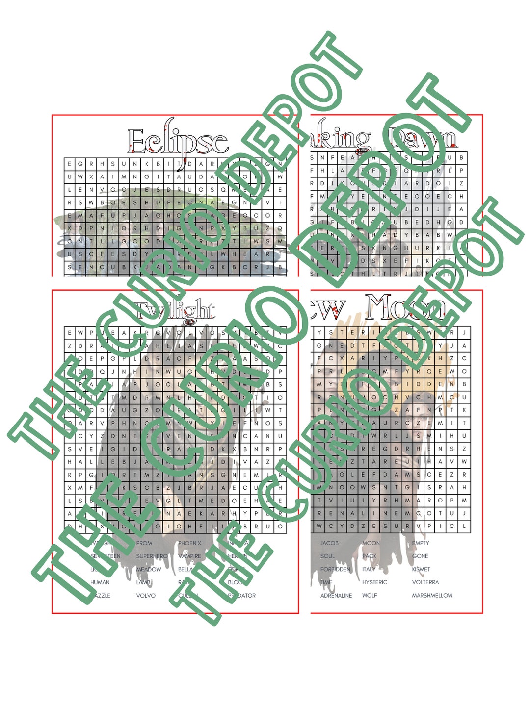 4 Printable Twilight Word Search Plus Answer Key | Vampire Shifter ...