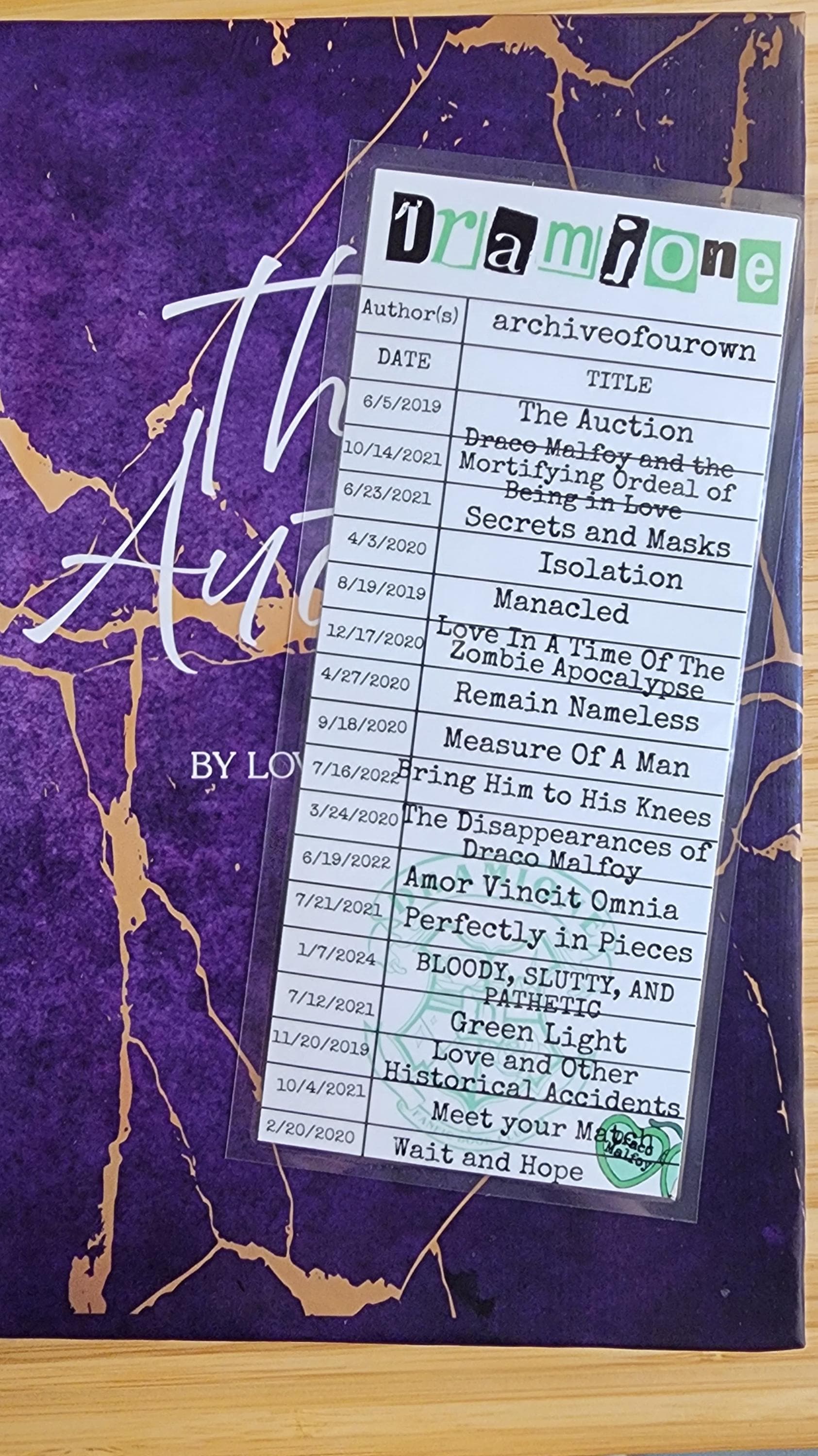 Dramione Inspired Library Card | AO3 Fan Fiction Bookmark | Handmade Laminated Granger Malfoy Book Club Party Favor | Bookish Saturday Girl