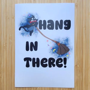 Mini Hang in There Black Cat 5x7&quot; Print | Home Decor | Motivation Poster | Wall Art Mental Health Quote Therapy Office