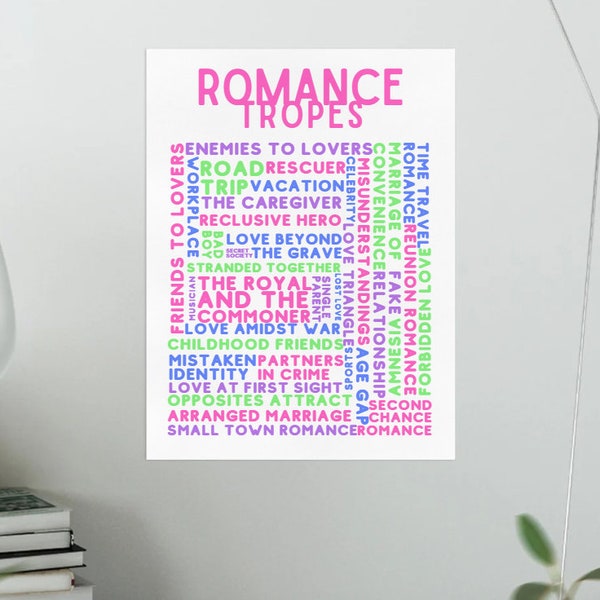 DIGITAL Romantic Tropes Print| Home Wall Decor | Poster | Birthday Last Minute Gift| Custom Digital Download | Romance Reader | Bookish Art