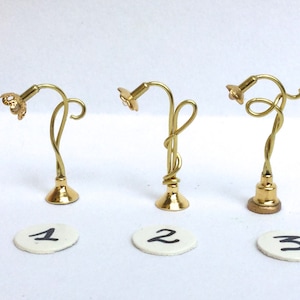 Elegant golden brass floor lamps, various models, 1/144 scale