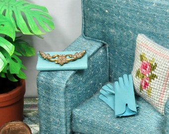 Miniature leather gloves and clutch set, 1/12 scale