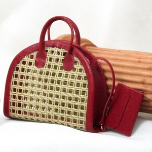 Bolso de verano en miniatura, de piel y lona, escala 1/12