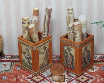 Miniature container with geographical maps, handmade, 1/12 scale